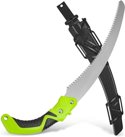 Curved Pruning Handsaw With Sheath Non-Slip Grip, Green